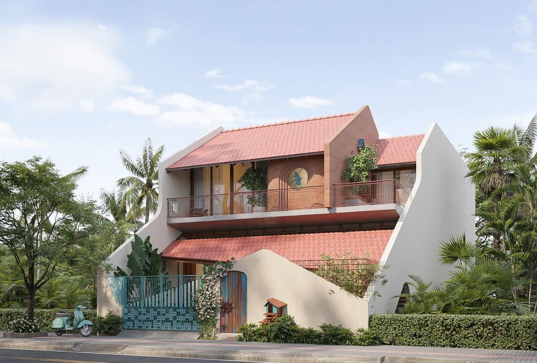 Mái ngói kết hợp cùng kiến trúc 2 tầng tạo điểm nhấn hài hòa