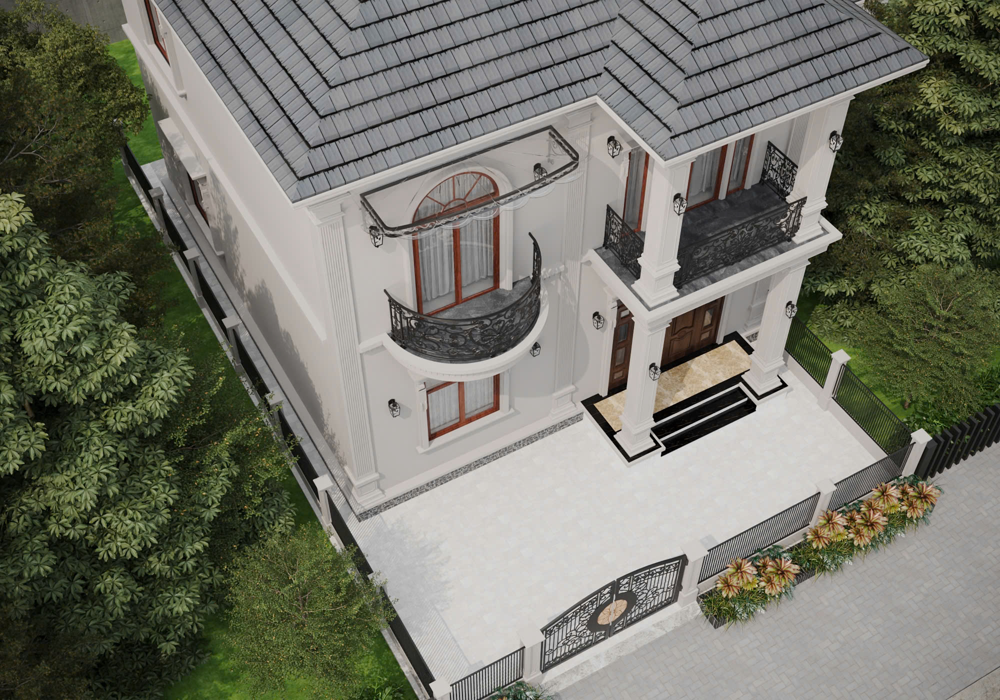 Nhà mái Nhật tại Chương Mỹ là sự kết hợp hoàn mỹ giữa tinh thần cổ điển châu Âu và nét đương đại tinh giản. Nguồn Mi Design